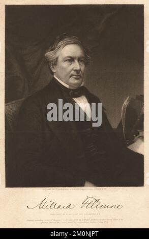 Porträt des amerikanischen Politikers Millard Fillmore (1800-1874), der von 1850 bis 1853 1848 als 13. Präsident der Vereinigten Staaten diente. Gravur von Alexander Hay Ritchie (1822 - 1895) aus einem Daguerreotyp von Mathew Brady (1822 - 1896) Stockfoto