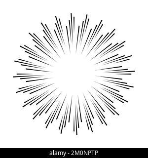 Von Hand gezeichnete Sonnenstrahlen, lineare Zeichnung auf weißem Hintergrund Stock Vektor