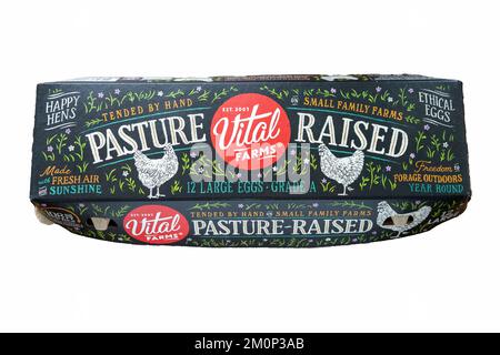 Vital Farms American 12 Große Eier Weide Gezüchtete Eier Karton Supermarkt Verpackung Dutzende Eier Stockfoto