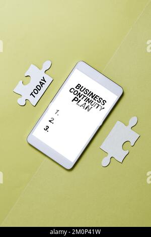 Textzeichen mit Betriebskontinuitätsplan. Geschäftskonzept Systemprävention zur Abwehr potenzieller Bedrohungen Stockfoto