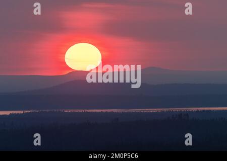 Wunderschöner Sonnenaufgang im Sommer in der Wildnis in der Nähe von Kuusamo, Nordfinnland Stockfoto