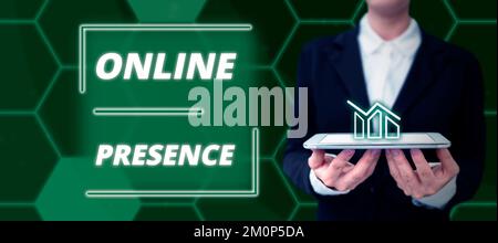 Text wird geschrieben Online-Präsenz wird angezeigt. Die Existenz einer Geschäftsidee einer Person, die über eine Online-Suche gefunden werden kann Stockfoto
