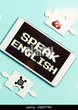 Schild mit der Aufschrift "Sprache Englisch". Geschäftsüberblick Studieren Sie eine andere Fremdsprache Online-verbale Kurse Stockfoto