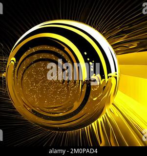 Nahaufnahme eines goldenen Weihnachtsbaumballs mit abstraktem Hintergrund – perfekt für Tapeten Stockfoto