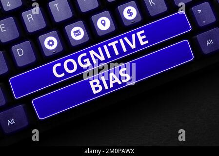 Schild zeigt kognitive Vorurteile an. Internet-Konzept psychologische Behandlung psychischer Störungen Stockfoto