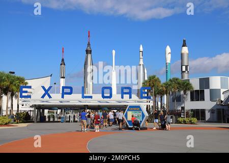 Eintritt zum Kennedy Space Center Visitor Complex Stockfoto