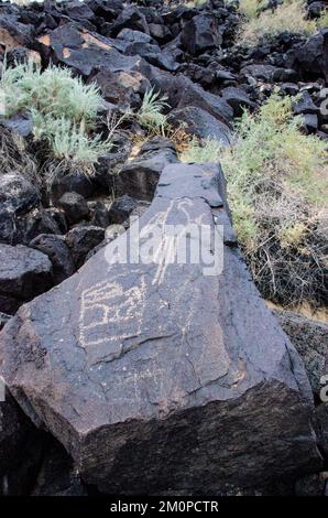 Das Petroglyph National Monument in New Mexico erstreckt sich entlang des West Mesa von Albuquerque Stockfoto
