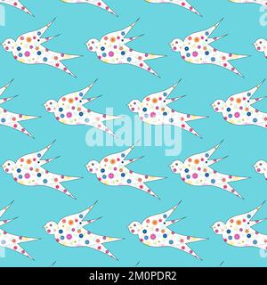 Fliegende Schwalbe mit Blumenmuster. Nahtloses Vektormuster. Stock Vektor