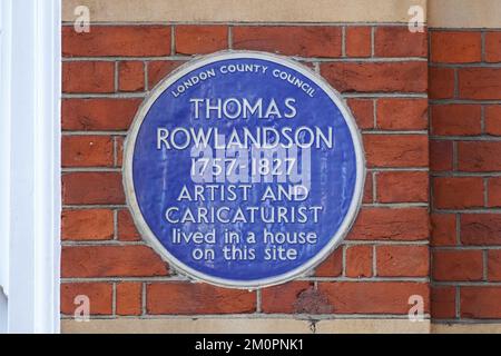 Eine blaue Plakette von Thomas Rowlandson, London, England, Vereinigtes Königreich Stockfoto