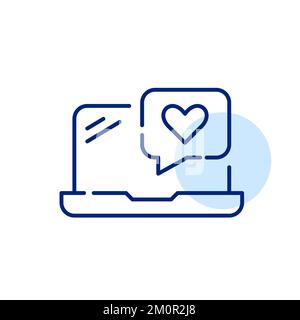 Nachricht auf einem Laptop mögen. Pixelgenaue, bearbeitbare Konturlinie Stock Vektor