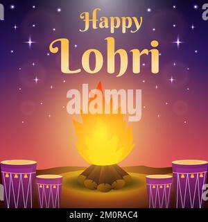 Gradient Happy lohri Designkonzept Illustration mit Lagerfeuer Stock Vektor