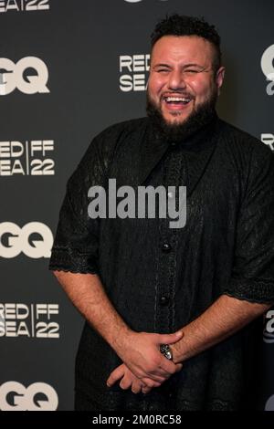 Jeddah, Saudi-Arabien, am 7. Dezember 2022. Der palästinensische Comedian Mo Amer kommt am 7. Dezember 2022 zum GQ Dinner im Rahmen des Internationalen Filmfestivals zum Roten Meer in Jeddah, Saudi-Arabien. Foto: Balkis Press/ABACAPRESS.COM Stockfoto