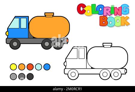 Vektordarstellung eines Straßentankers. Symbolstil mit schwarzem Umriss. Malbuch für Kinder Stock Vektor