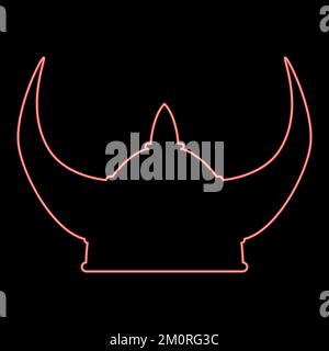 Neon viking Helmsymbol Rot Farbvektor Abbildung flaches Licht Stock Vektor