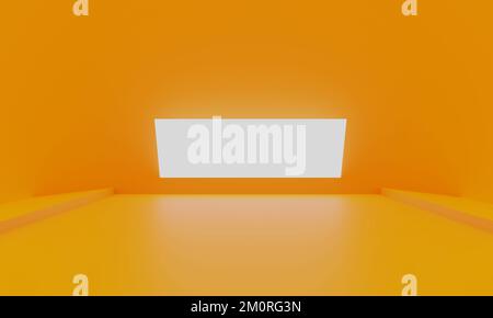 Orangefarbener abstrakter leerer Raum mit minimalem Hintergrund und leuchtendem Licht, kann für Werbedesign, Kopierbereich, Displayprodukt oder Montage verwendet werden Stockfoto
