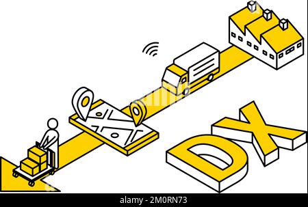 Abbildung Einfache isometrische Darstellung von Logistik- und Verteilungssystem und DX Stock Vektor