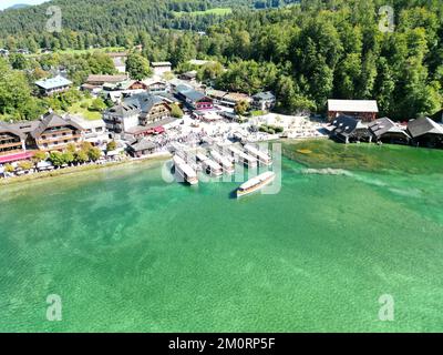 Koninsee in Bayern Deutschland Drohne aus der Vogelperspektive Sommer Stockfoto