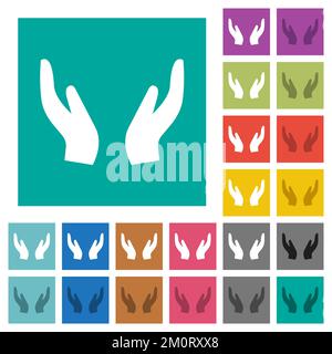 Leere schützende Hände einfarbige, flache Symbole auf einem einfachen quadratischen Hintergrund. Enthält weiße und dunklere Symbolvarianten für den Mauszeiger oder die aktive Wirkung Stock Vektor