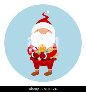 Weihnachtsavatar. Der Weihnachtsmann hält Süßigkeiten. Vektordarstellung. Stock Vektor