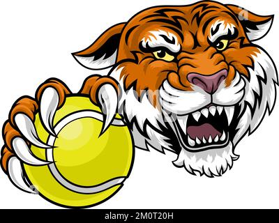 Tiger Tennis Ball Tiersport Team Maskottchen Stock Vektor