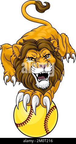 Lion Softball Animal Sports Team Maskottchen Stock Vektor