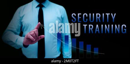 Textunterschrift zur Präsentation der Sicherheitsschulung. Unternehmensübersicht mit Schulungen zum Sicherheitsbewusstsein für Endbenutzer Stockfoto