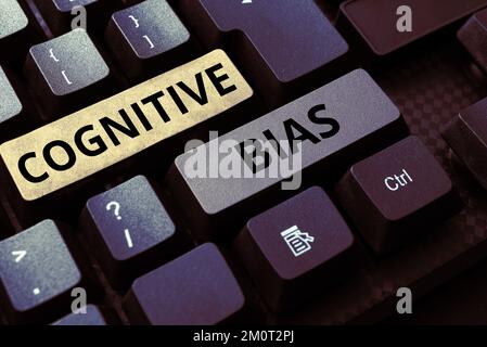 Schild zeigt kognitive Vorurteile an. Internet-Konzept psychologische Behandlung psychischer Störungen Stockfoto