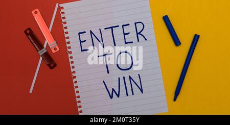 Textüberschrift mit „Enter to Win“. Konzept bedeutet, etwas Wertvolles gegen Preise oder Gewinnchancen auszutauschen Stockfoto