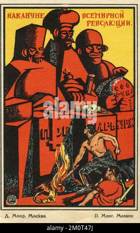 Das Poster "am Vorabend der Weltrevolution" (Russisch: Накануне всемирной революции) von Dmitry Moor, das erstmals 1920 in der UdSSR veröffentlicht wurde. Stockfoto