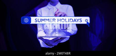 Schreiben mit Text Sommerferien. Konzept bedeutet Urlaub während der Sommersaison Schulferien oder Ferien Stockfoto