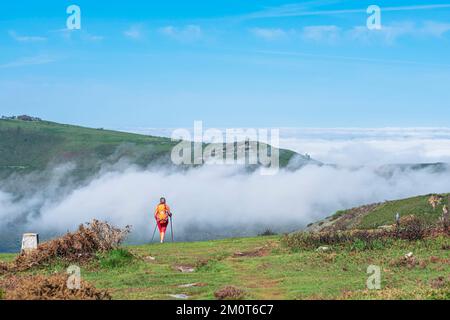 Spanien, Fürstentum Asturien, Gemeinde Allande, Wanderung auf dem Camino Primitivo, alternative Route durch Los Hospitales, spanische Pilgerroute nach Santiago de Compostela Stockfoto