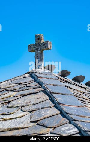 Spanien, Fürstentum Asturien, Gemeinde Allande, Dorf Montefurado, Kapelle von Santiago am Camino Primitivo, spanische Pilgerroute nach Santiago de Compostela Stockfoto