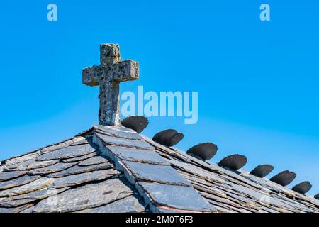 Spanien, Fürstentum Asturien, Gemeinde Allande, Dorf Montefurado, Kapelle von Santiago am Camino Primitivo, spanische Pilgerroute nach Santiago de Compostela Stockfoto
