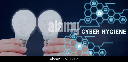 Schreiben Anzeigetext Cyber Hygiene. Unternehmen zeigen Schritte auf, die Computerbenutzer Unternehmen, um ihre Cyber-Sicherheit zu verbessern Stockfoto