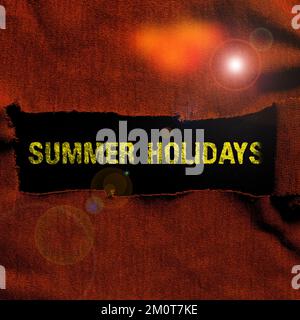 Schreiben mit Text Sommerferien. Geschäftsübersicht Urlaub während der Sommersaison Schulferien oder Ferien Stockfoto