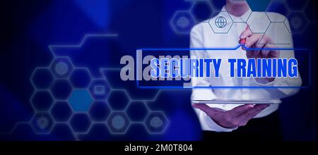 Textunterschrift zur Präsentation der Sicherheitsschulung. Wortwahl zum Thema Sicherheitsschulung für Endbenutzer Stockfoto