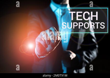 Schreiben Text anzeigen Tech Supports. Hilfe zu Geschäftskonzepten durch Techniker Online oder Call Center Customer Service Stockfoto
