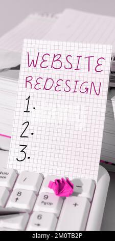 Konzeptionelle Überschrift Neugestaltung der Website. Wort für Modernisierungs- oder Designverbesserer Ihrer Website Stockfoto