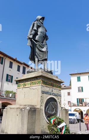 Italien, Toskana, Greve in Chianti, Statue Giovanni da Verrazzano Stockfoto