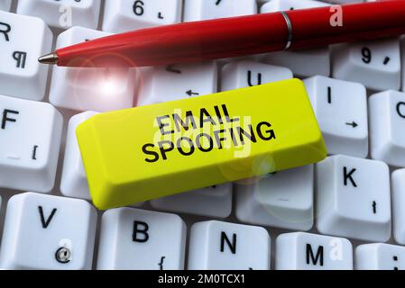 Handschriftlicher Text E-Mail-Spoofing. Wortschatz zum Sichern des Zugriffs und des Inhalts eines E-Mail-Kontos oder -Dienstes Stockfoto