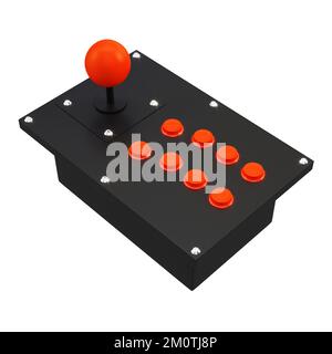 Arcade-Game-Controller isoliert auf weißem Hintergrund. 3D-Rendering Stockfoto