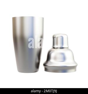 Geöffneter Cocktailshaker isoliert auf weißem Hintergrund. 3D-Rendering Stockfoto