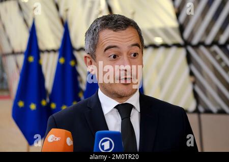 Brüssel, Belgien. 08.. Dezember 2022. Gerald DARMANIN, Minister, kommt am 8. Dezember 2022 zu einer Tagung des Europäischen Rates "Inneres" in Brüssel (Belgien). Kredit: ALEXANDROS MICHAILIDIS/Alamy Live News Stockfoto