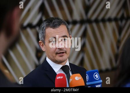 Brüssel, Belgien. 08.. Dezember 2022. Gerald DARMANIN, Minister, kommt am 8. Dezember 2022 zu einer Tagung des Europäischen Rates "Inneres" in Brüssel (Belgien). Kredit: ALEXANDROS MICHAILIDIS/Alamy Live News Stockfoto