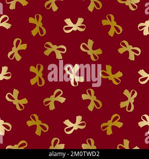 Goldene Schleifen auf dunkelrotem Vektormuster Stock Vektor