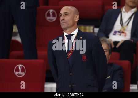AL-RAYYAN - der Präsident des Königlichen Spanischen Fußballverbands (RFEF), Luis Rubiales, während des FIFA-Weltmeisterschafts-E-Spiels 2022 zwischen Japan und Spanien am 1. Dezember 2022 im Khalifa International Stadion in Ar-Rayyan, Katar. AP | niederländische Höhe | MAURICE AUS STEIN Stockfoto