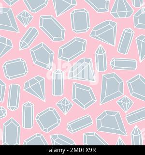 Graue Edelsteine auf pinkfarbenem Hintergrund, nahtloses Muster Stock Vektor