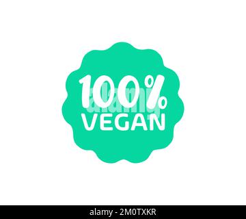 Minimalistisches 100 % veganes Etikett oder Aufkleber-, Zeichen-, Logo-Design. Organisches Symbol. Natürliches Symbol. Veganisches Symbol. Etikett. Nahrungsdiät-Symbol, Bio. Stock Vektor