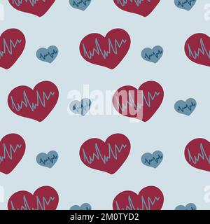 Herzen zeigen ein nahtloses rotes und blaues Vektormuster Stock Vektor