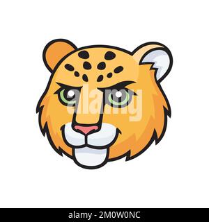 Leopardenfigur. Vektor-Cartoon-Comic-Doodle-Illustration, Maskottchen, Figur, Symbol, Logo des Leoparden. Stock Vektor
